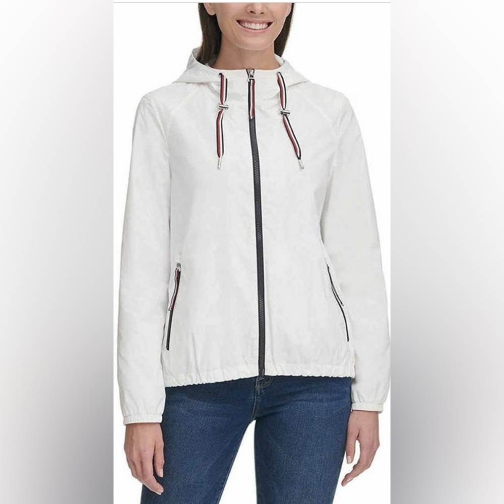 Tommy Hilfiger Womens Windbreaker Jacket Size Large Travel Lightweight Preppy